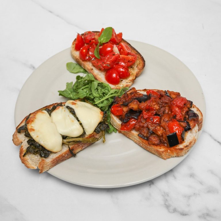 Bruschette Datterino Classic Italian bruschetta with fresh tomatoes, garlic, and basil at Amore & Limoncello, Fulham