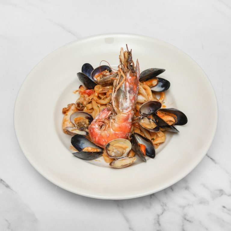 Scialatielli Mare & Amore Scialatielli Mare & Amore – fresh homemade pasta with prawns, squid, clams, mussels, tomatoes, garlic and white wine in Fulham